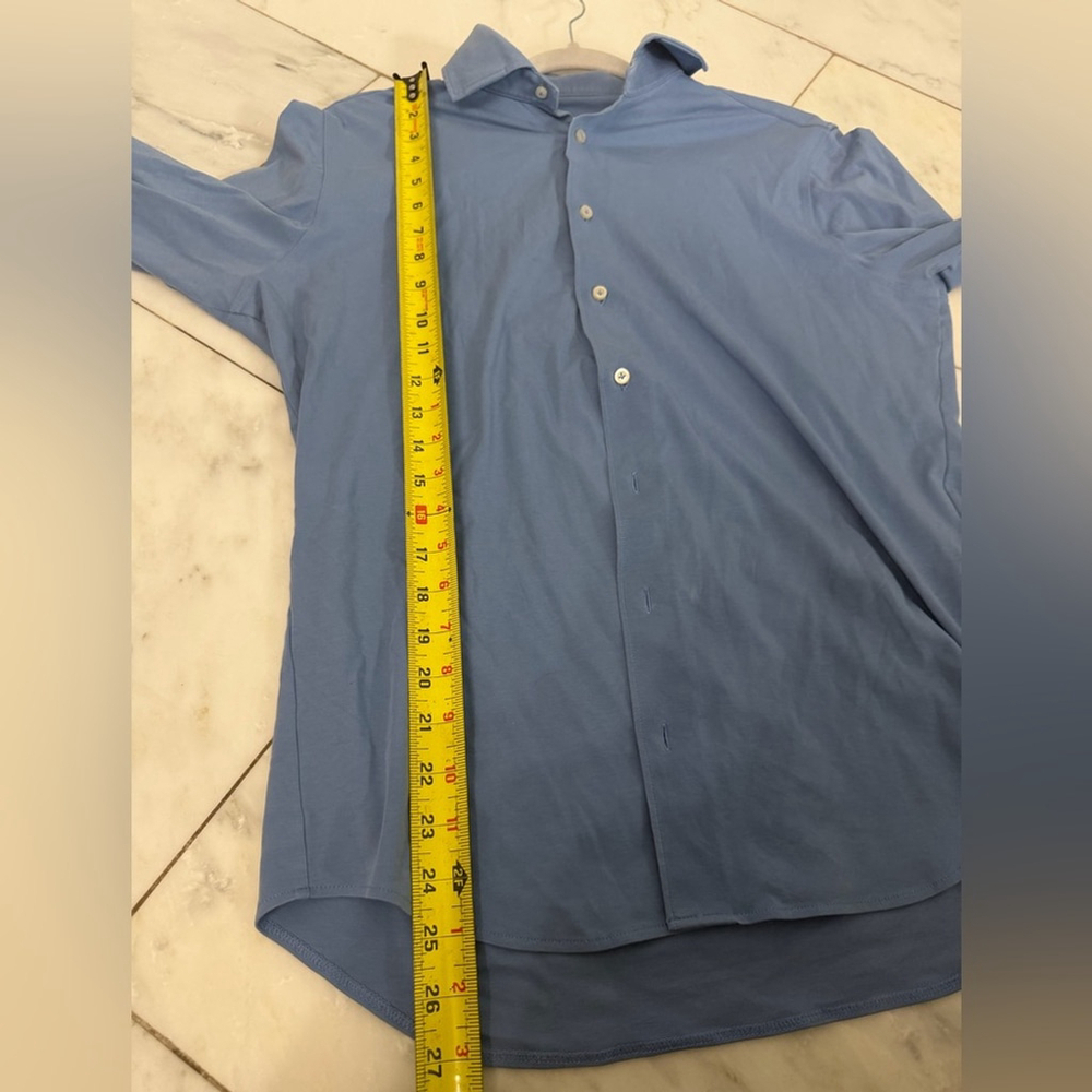 Emanuel Berg Men’s Medium 15 3/4 Light Blue Cotton Blend Stretch Button Up Shirt - Picture 6 of 7